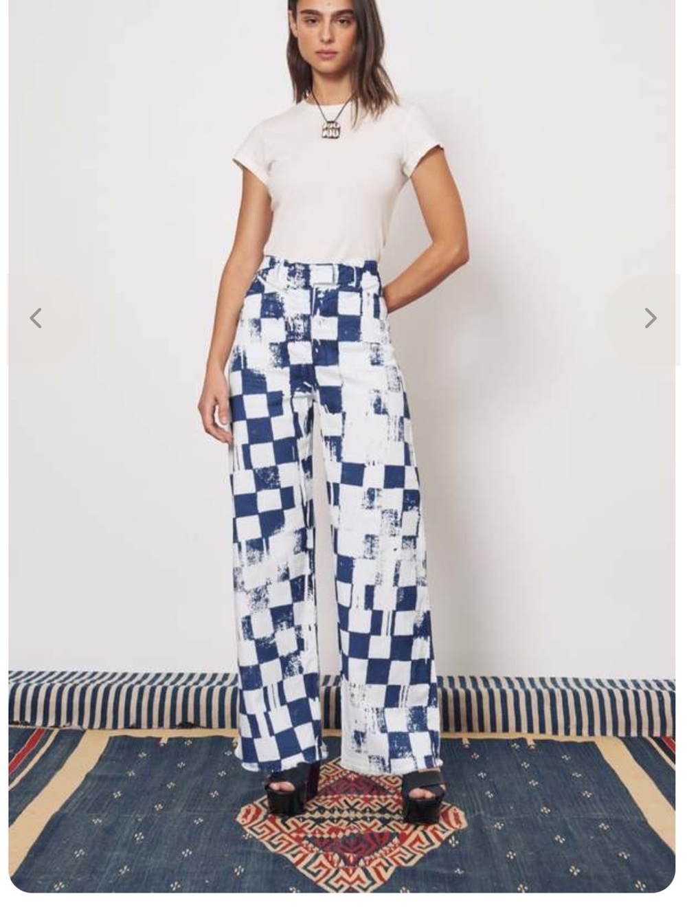 NWOT Raquel Allegra Tripoli Pant - Check Ice Blue/Midnight